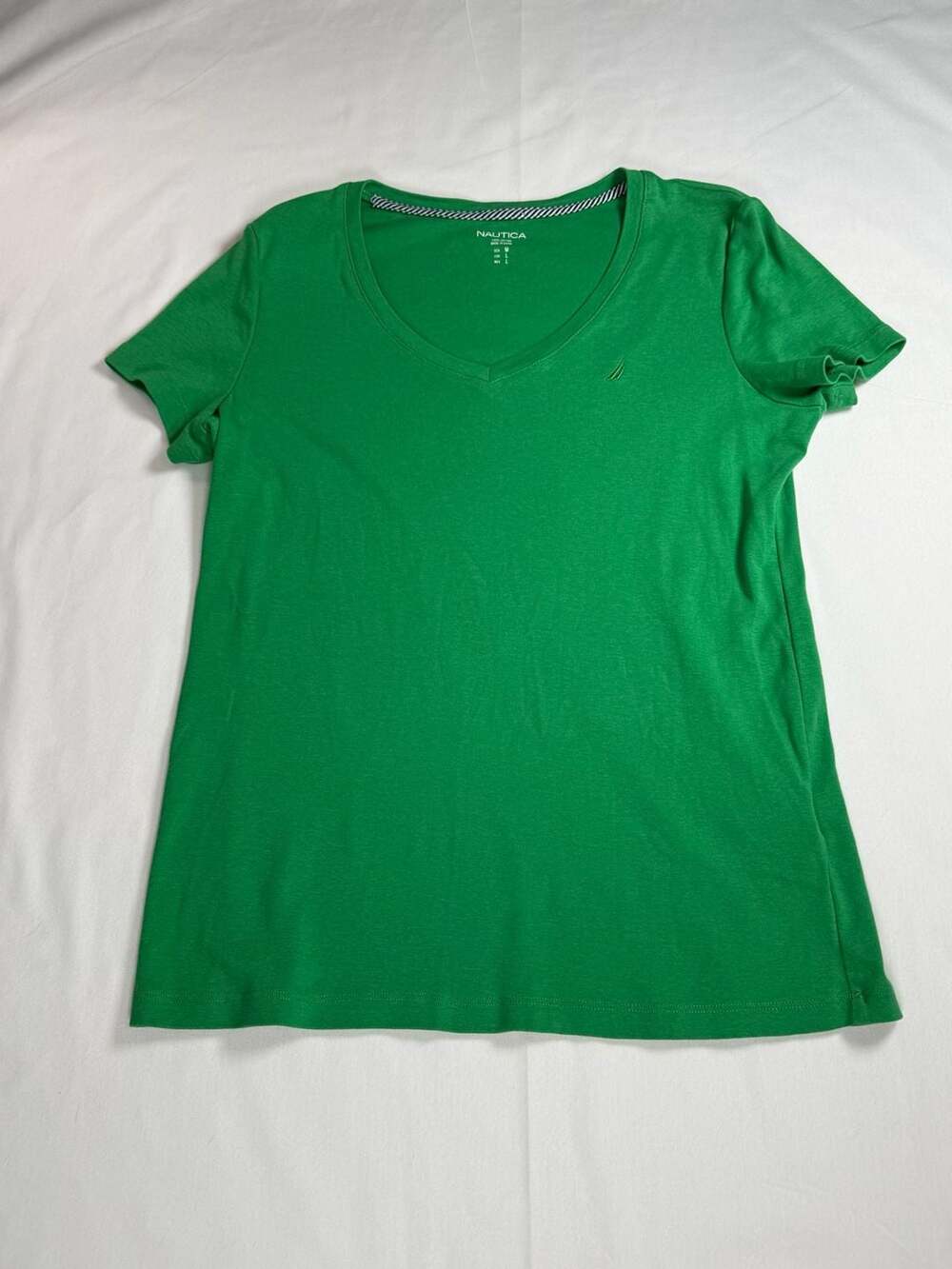 Nautica V-Neck T-Shirt Size M Green Cotton Short Sleeve